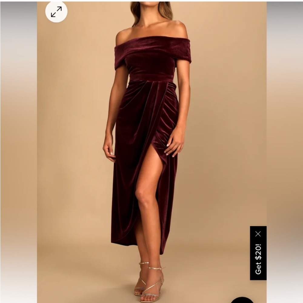 NWT Lulus I'm Enchanted Burgundy Velvet Off-the-Shoulder Maxi Dress in size M